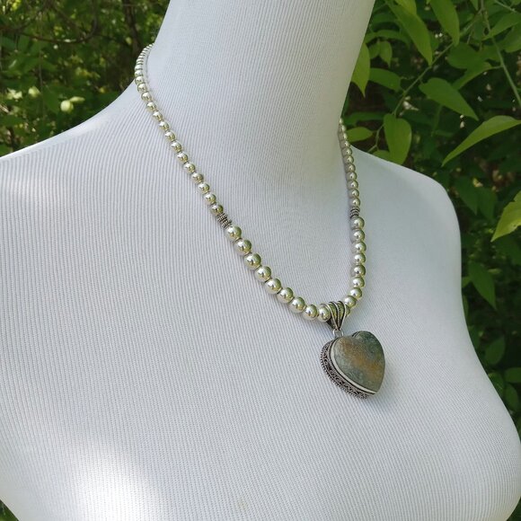 Moss Agate Sterling Silver Beaded Necklace - Picture 5 of 11